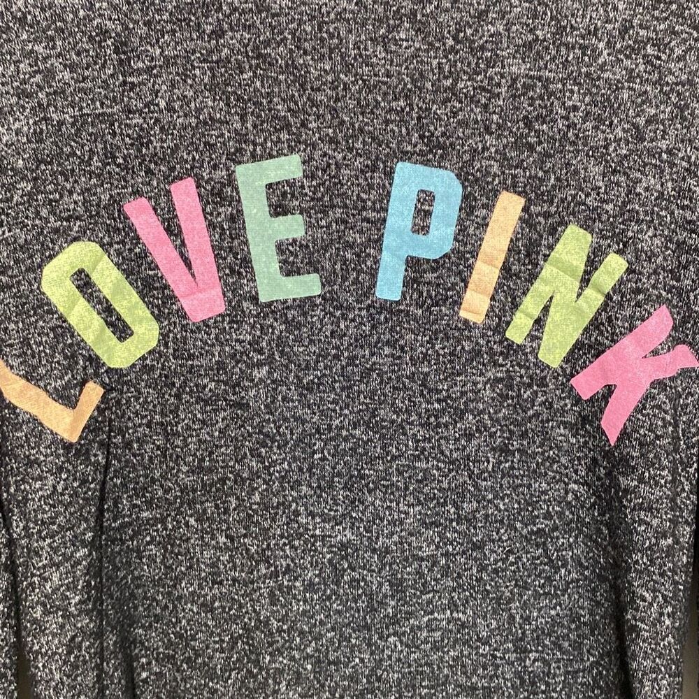Victoria's Secret PINK Sleep Shirt Medium Grey Marled Rainbow Graphic L/S Top - Picture 3 of 8